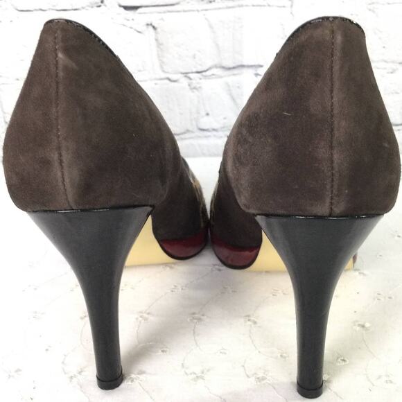 Chi Faichi Chita Print Calf Hair Leather Suede Baddie Peep Toe Mob Wife Heel 9M - Picture 5 of 12